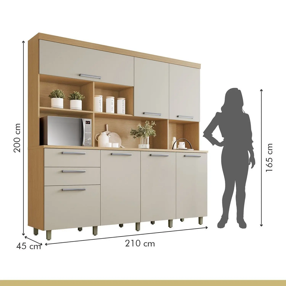 Kit Cozinha Nesher Nobreza 7 Portas 2 Gavetas 210 cm Carvalho/Greige 100% MDF, , large image number 7