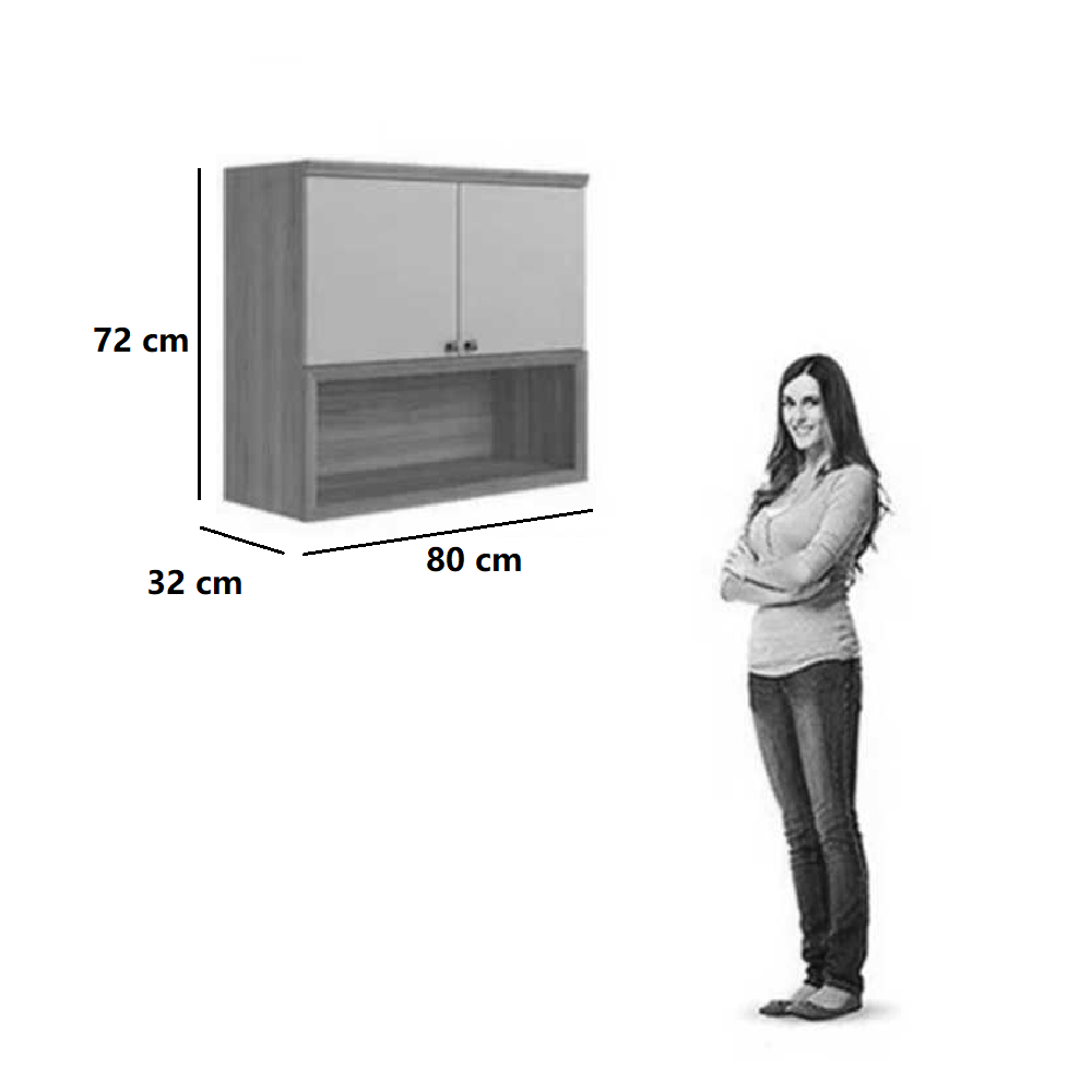 Arm&aacute;rio de Cozinha 2 Portas 80cm Linea Jequitib&aacute;/Off White Fosco - 100% MDF, , large image number 3