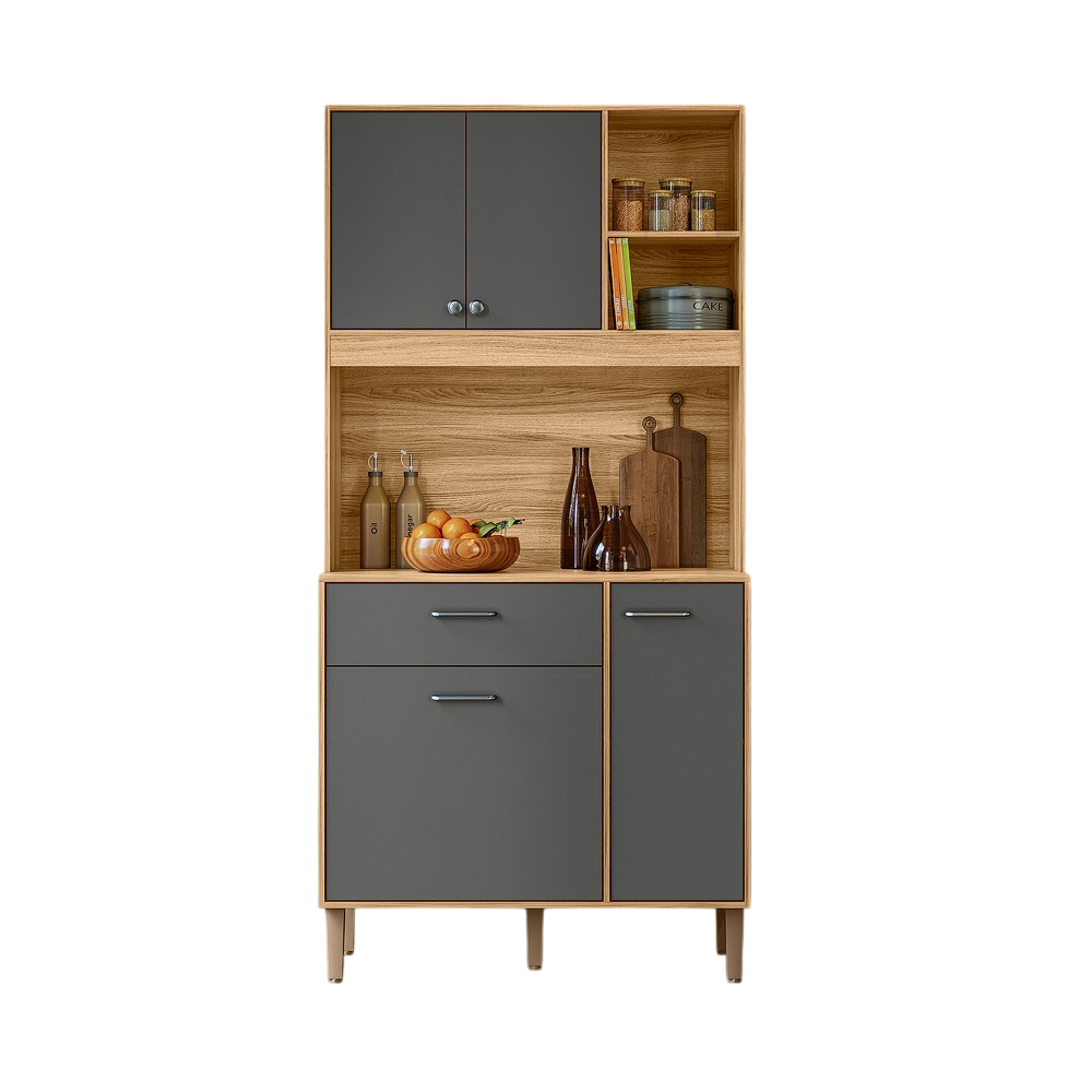 Kit de Cozinha 90 cm 4 Portas 1 Gaveta Freijó/Chumbo Nicioli Erva Doce