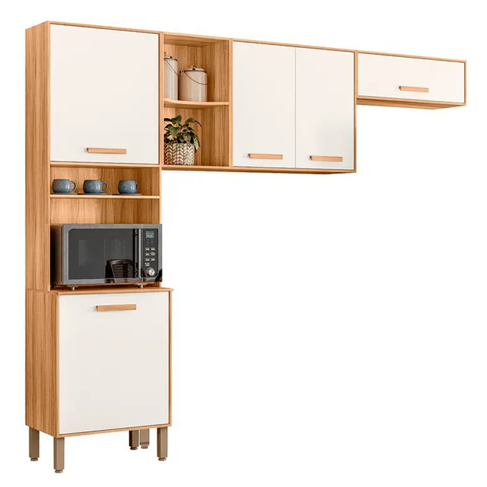 Cozinha Completa 5 Portas 4 Prateleiras Freijó/Off White Nicioli Maria Flor
