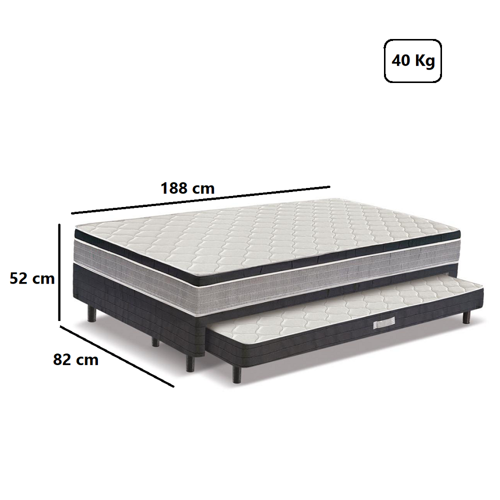 Cama Box Solteir&atilde;o Conjugada com Auxiliar Rosen Molas Bonel Cinza 88x188x64 cm Reconflex, , large image number 3