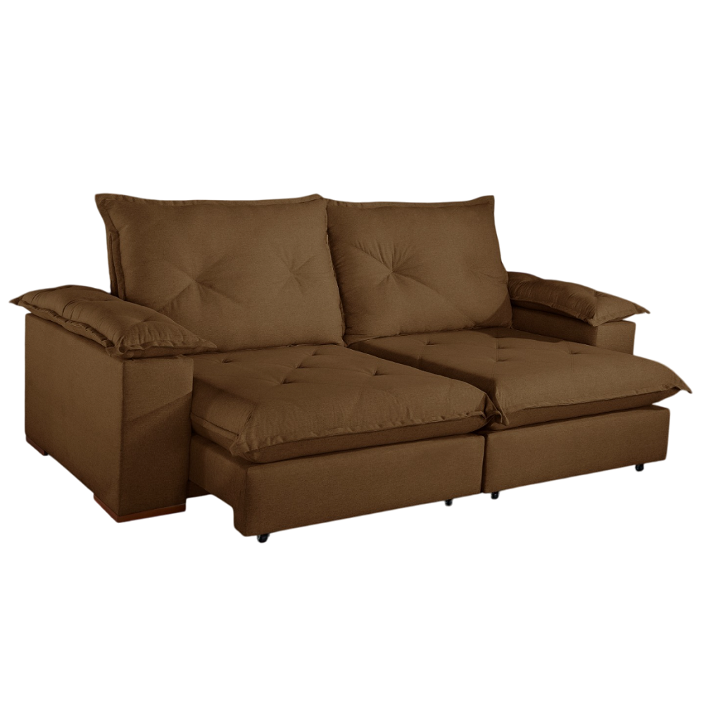 Sofá 2 Lugares 2 Assentos Retrátil e Reclinável Tecido Ínca Caramelo 256cm Design Apolo