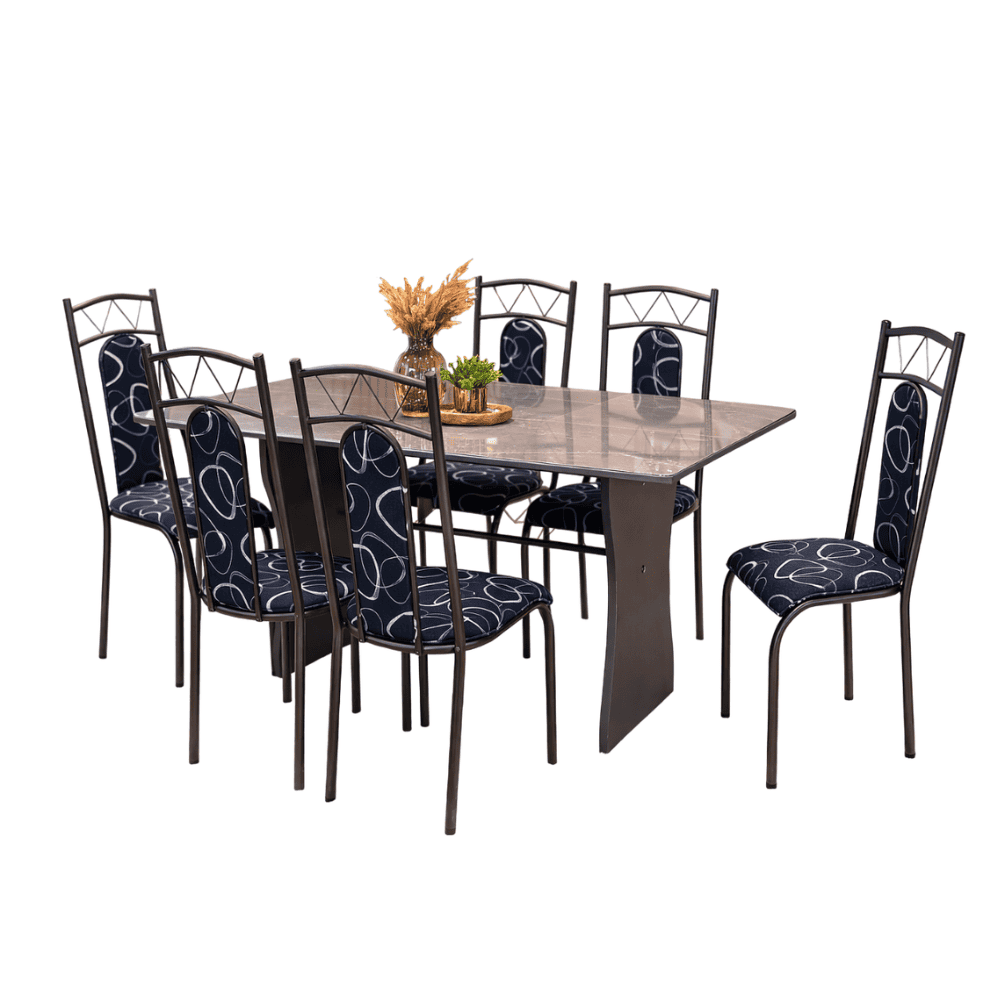 Conjunto de Mesa A&ccedil;o Coelho Catar c/ 6 Cadeiras e Tampo de Granito