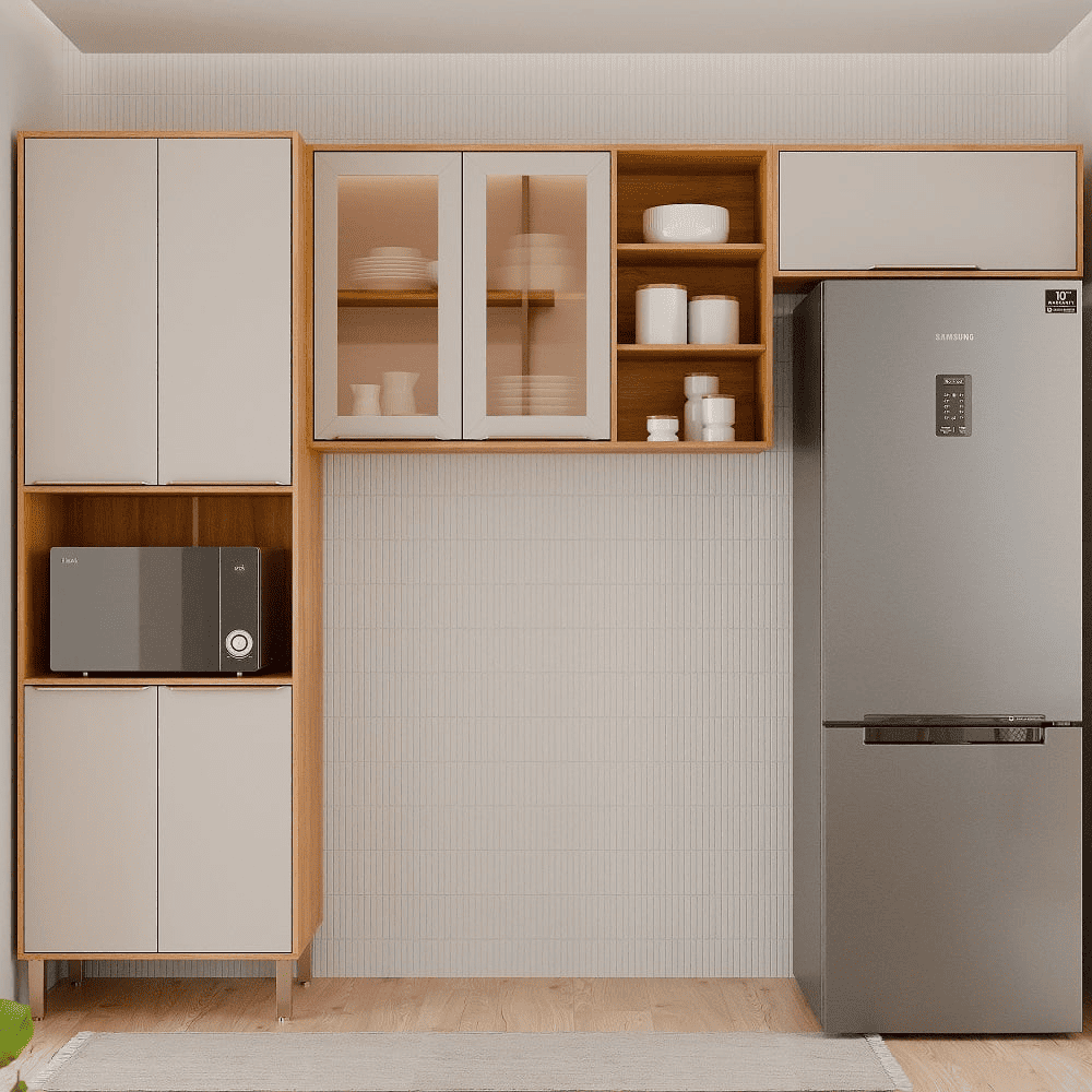 Cozinha Completa 3 pe&ccedil;as 7 Portas 6 Prateleiras Cinamomo/off White MGM Brilhante - 100% MDF, , large image number 1