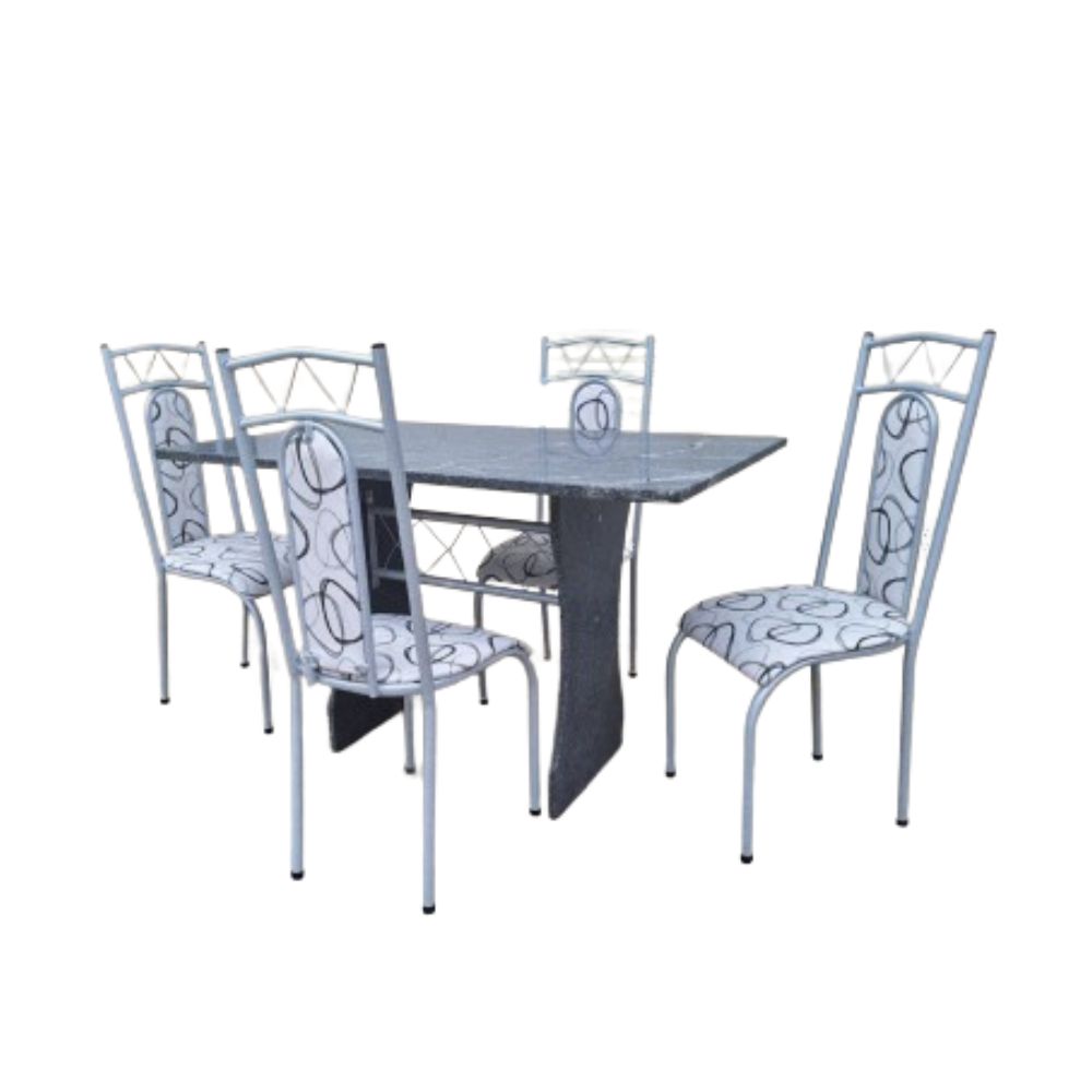 Conjunto de Mesa Aço Coelho com 4 Cadeiras e Tampo de Granito 115x75 Catar