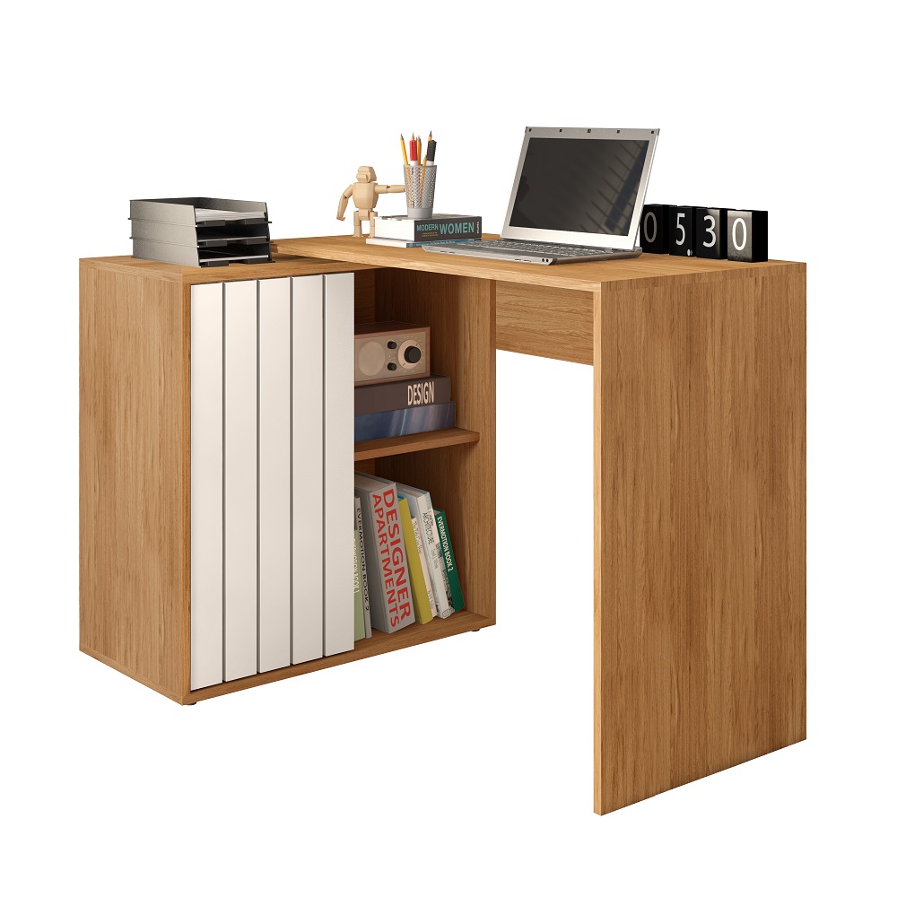 Mesa de Computador Caemmun Canto e Reta Tech Lâmina 140 cm Mel/Cacão