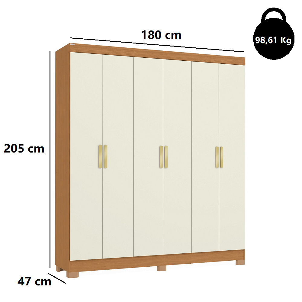 Guarda-Roupa Casal 6 Portas 2 Gavetas Canela/Off White Kappesberg CB01R590, , large image number 2