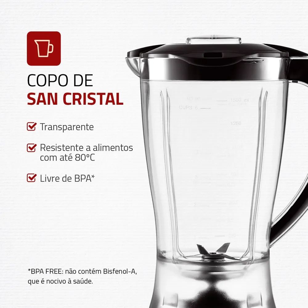 Liquidificador Mondial Preto 2 Velocidades + Pulsar 2,1L L 28-B 220V 550W, , large image number 2
