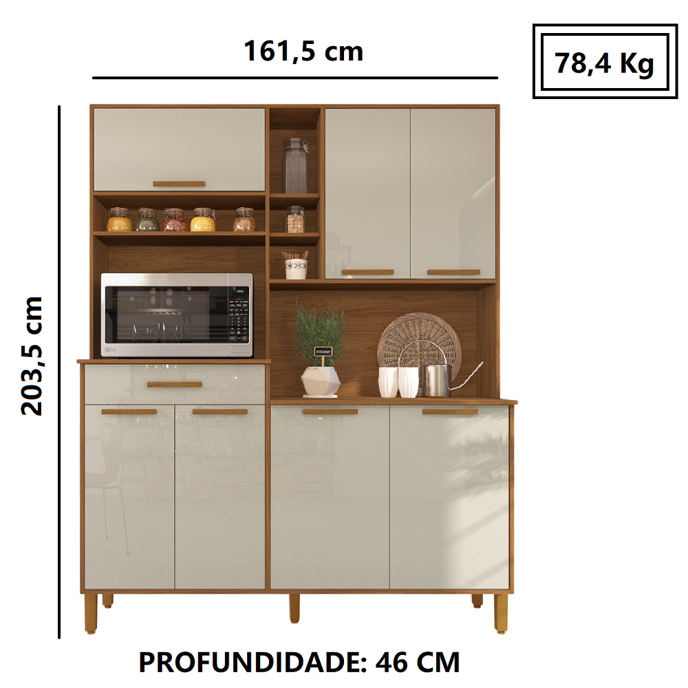 Arm&aacute;rio de Cozinha 7 Portas 1 Gaveta 160 cm Freij&oacute;/Off White Indekes Braga, , large image number 2