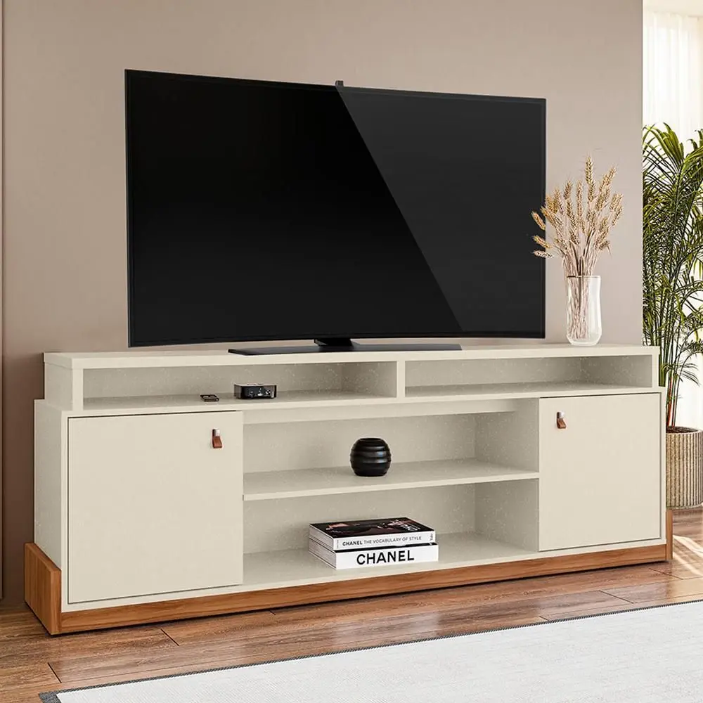 Bancada Para TV Até 65 Polegadas Pérola Metalizado/Carvalho 188 cm Mobler Montana, , large image number 1