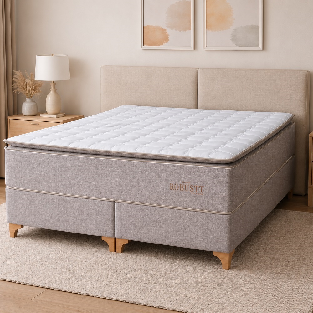Cama Box King Size Espuma D26 e Molas Ensacadas Robustt 198x198x76cm Tit&acirc;nio, , large image number 1