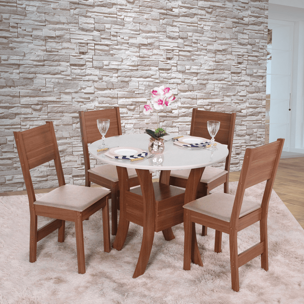 Mesa de Jantar 4 Cadeiras Millena Redonda 90x90 cm S&atilde;o Carlos Ayla 100% MDF, , large image number 1