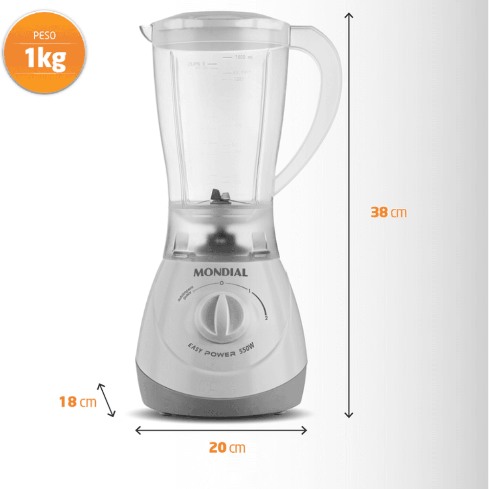Liquidificador Mondial Branco 1,9 Litros 550W 220V Easy Power L550W, , large image number 5
