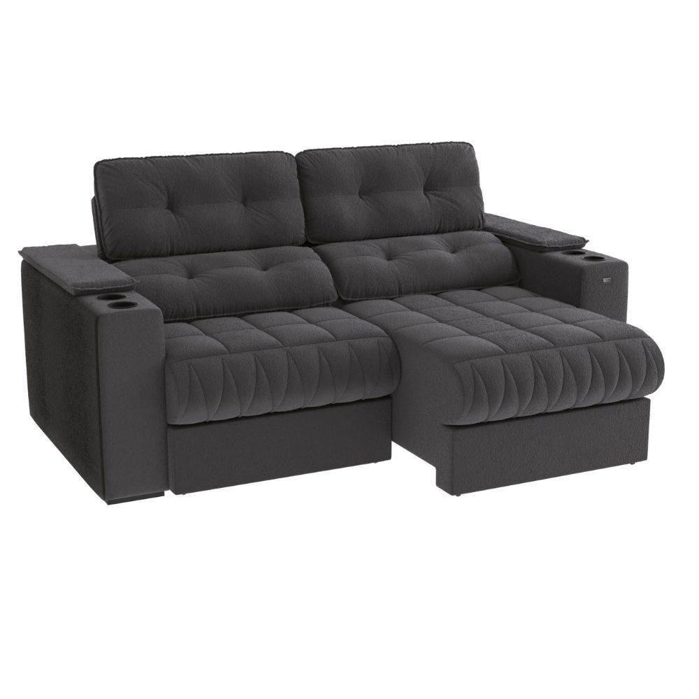 Sofá Retrátil e Reclinável 2 Lugares 231cm Boucle Chumbo kappesberg Premier