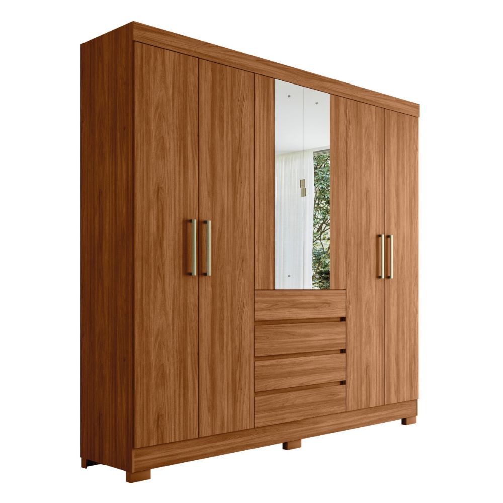 Guarda-Roupa Casal 6 Portas 4 Gavetas Nogueira com Espelho Opera Demóbile, , large image number 1