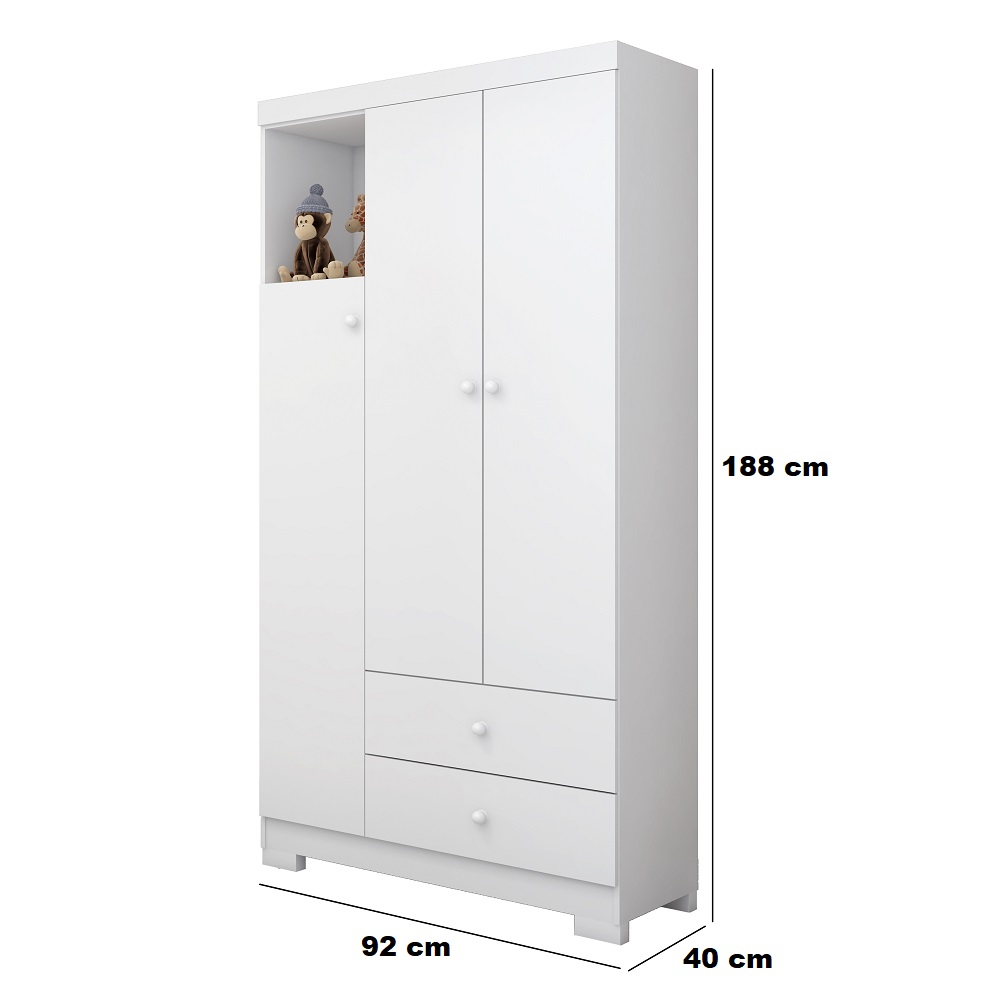 Guarda-Roupa Infantil 3 Portas 2 Gavetas Flok Estrela Branco, , large image number 2