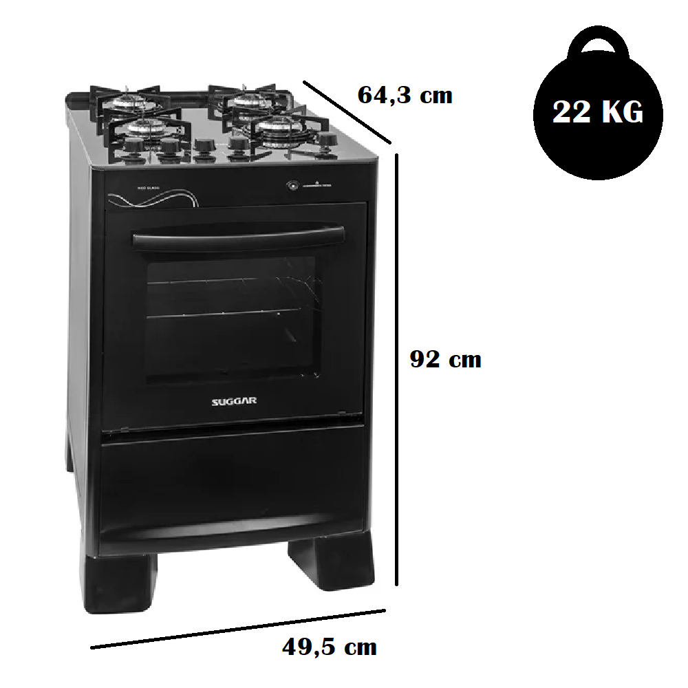 Fogão 4 Bocas Suggar Mesa de Vidro Preto Bivolt FGVNG410 Neo Glass, , large image number 5