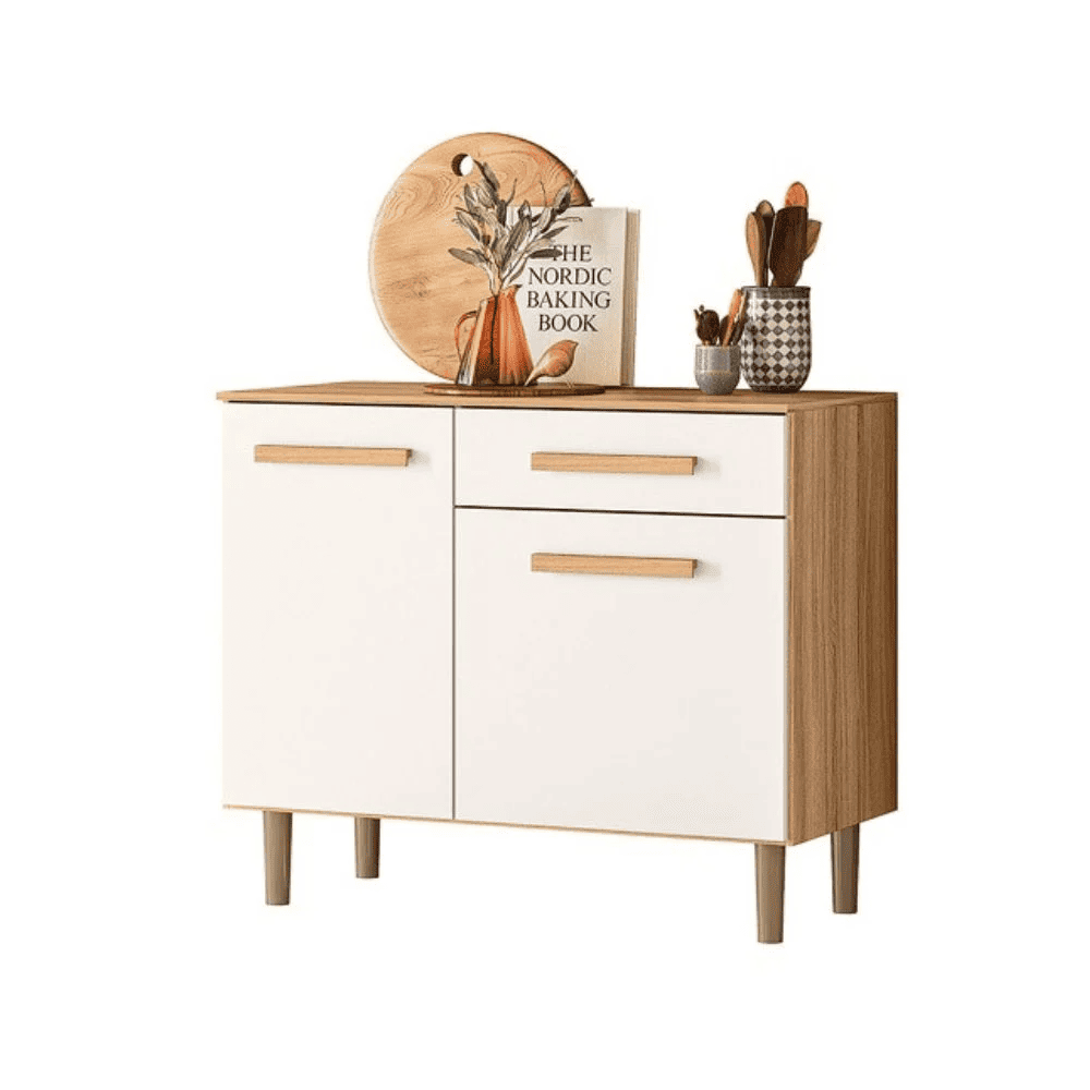 Arm&aacute;rio De Cozinha Com A&eacute;reo E Balc&atilde;o 5 Portas 1 Gaveta Freij&oacute;/Off White Nicioli Lemon, , large image number 3