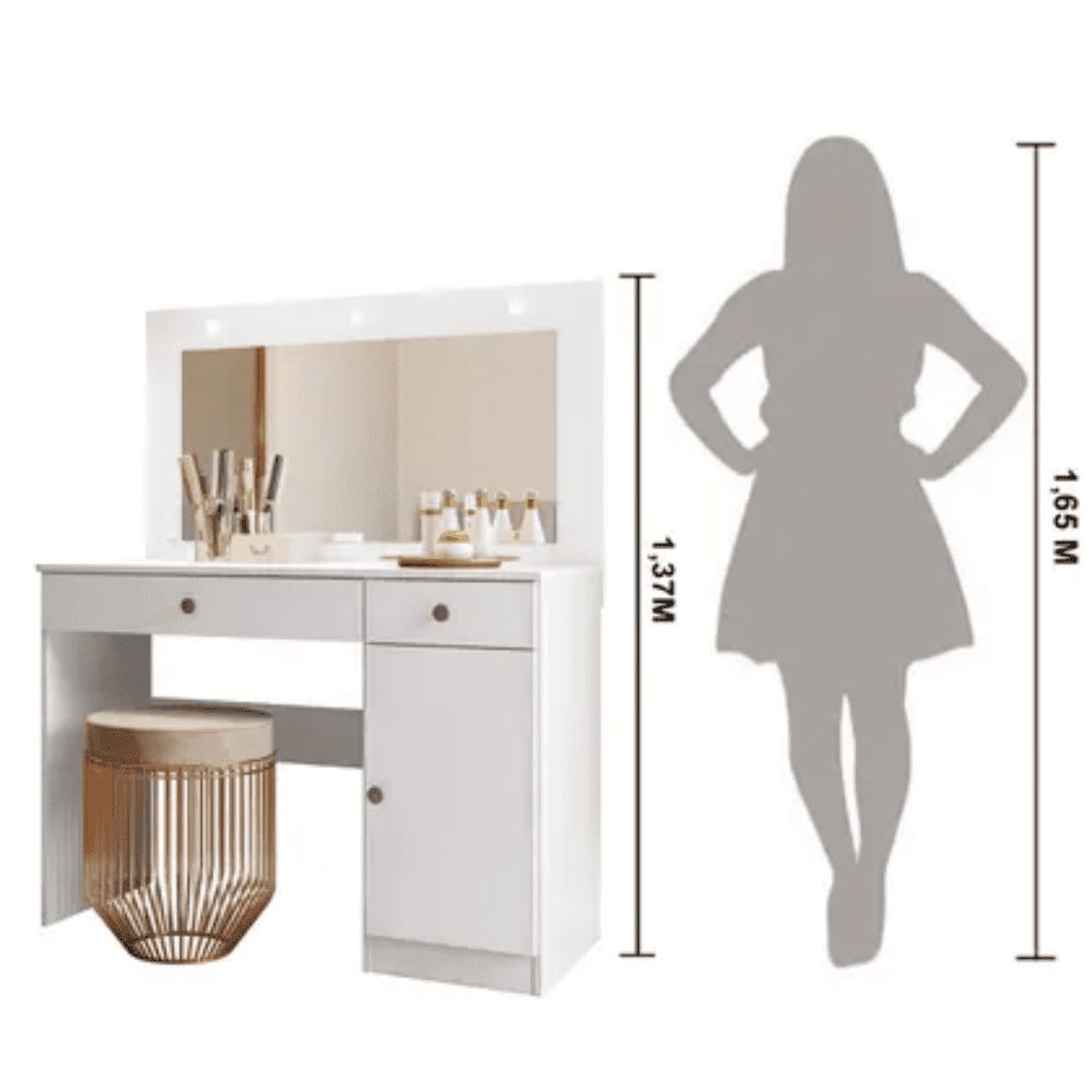 Penteadeira Camarim com Led 1 Porta 2 Gavetas Branco MDP Bella Moval, , large image number 3