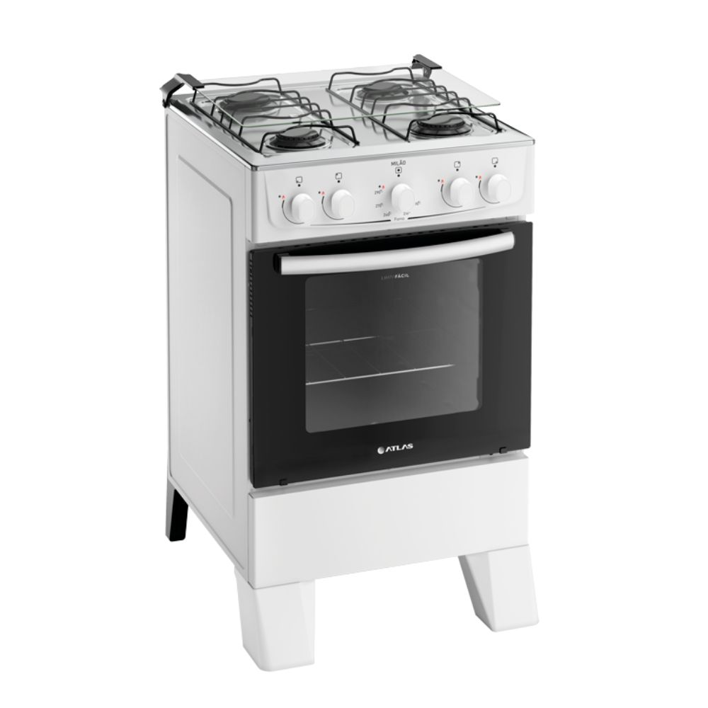 Fogão 4 Bocas Atlas Mesa Inox Acendimento Manual Branco Milão