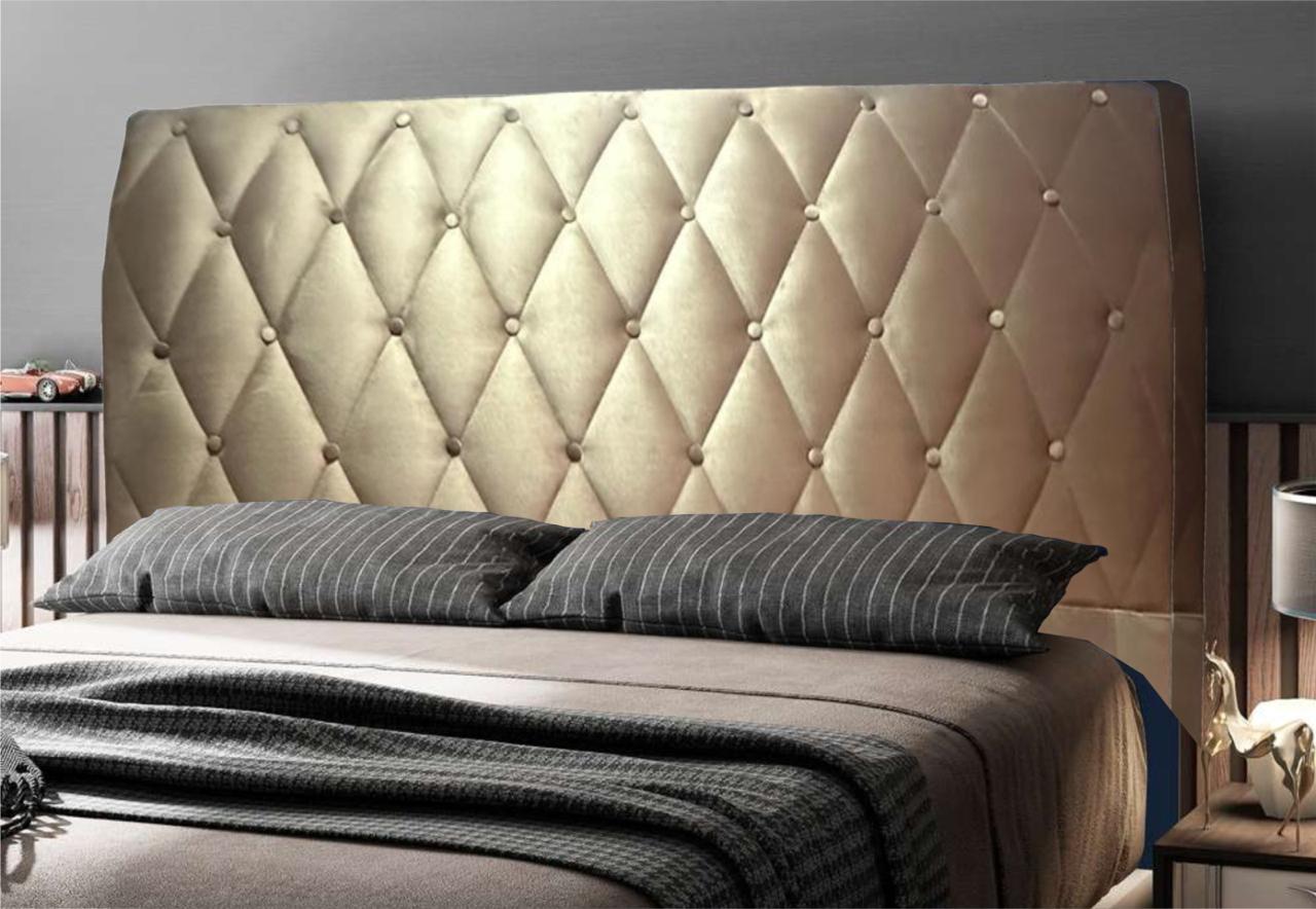 Cabeceira de Casal Estofada 140 cm Veludo Caramelo Ortomagic Excellenace