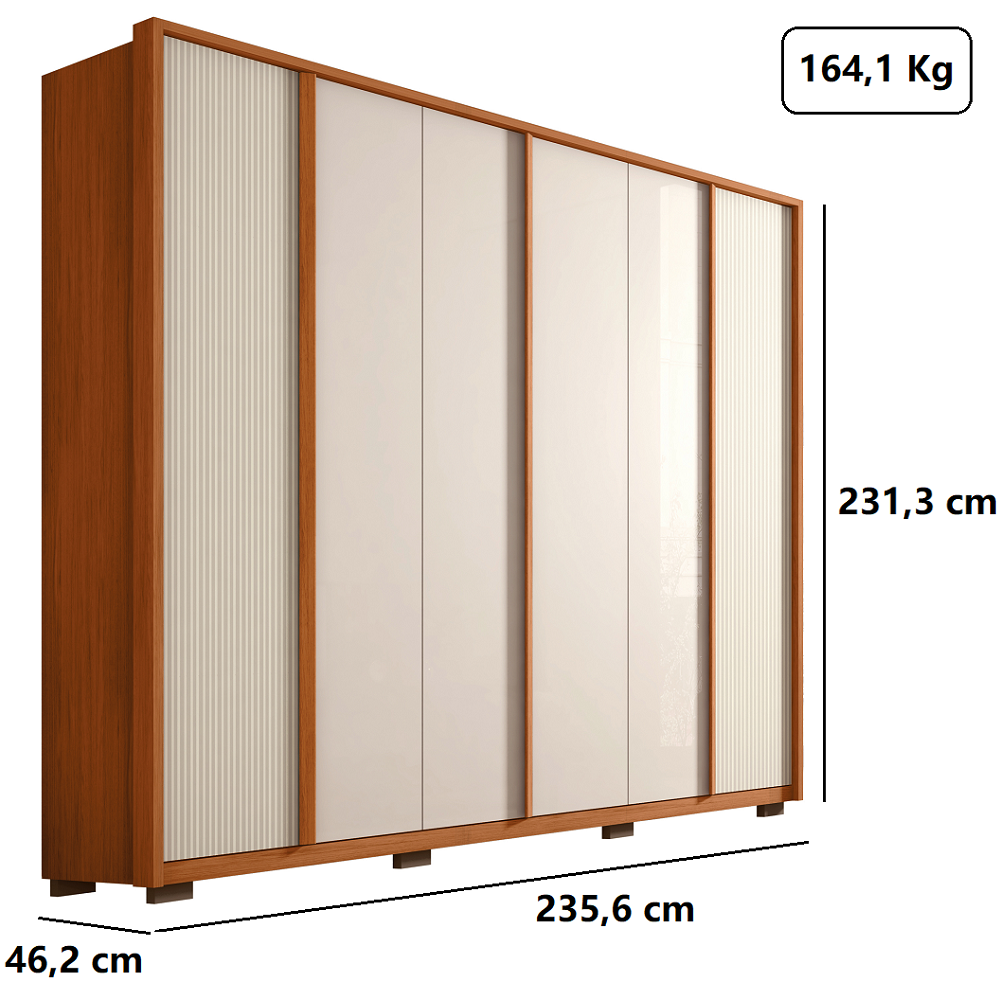 Guarda-Roupa Casal 6 Portas 4 Gavetas Freij&oacute;/Off White Caemmun Cleo , , large image number 5