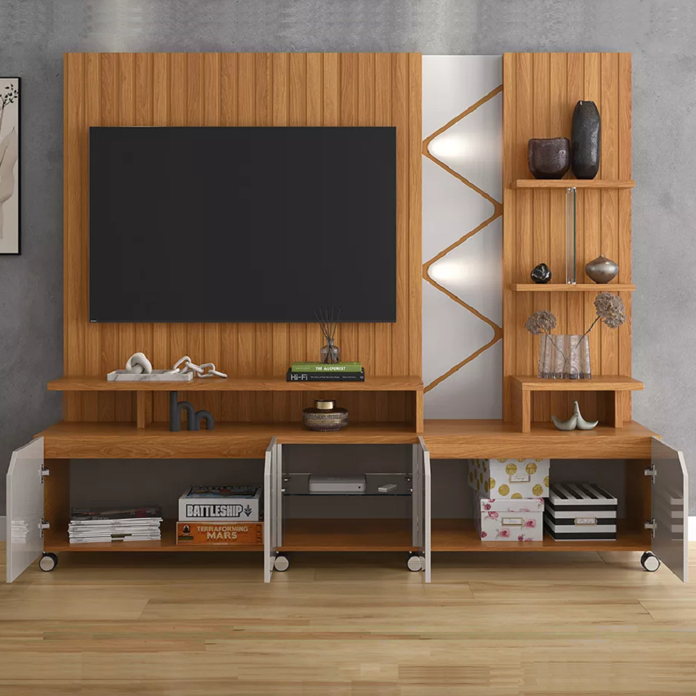 Estante Home Personalizado para Tv até 55 Polegadas Jequitibá/Off White Lukaliam Cross Frisado, , large image number 1