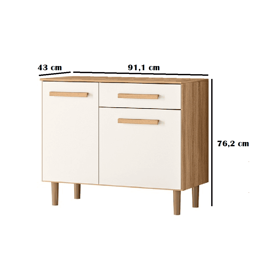 Balc&atilde;o de Cozinha com Tampo 2 Portas 1 Gavetas e 1 Prateleira Freij&oacute;/Off White Nicioli Lemon, , large image number 3