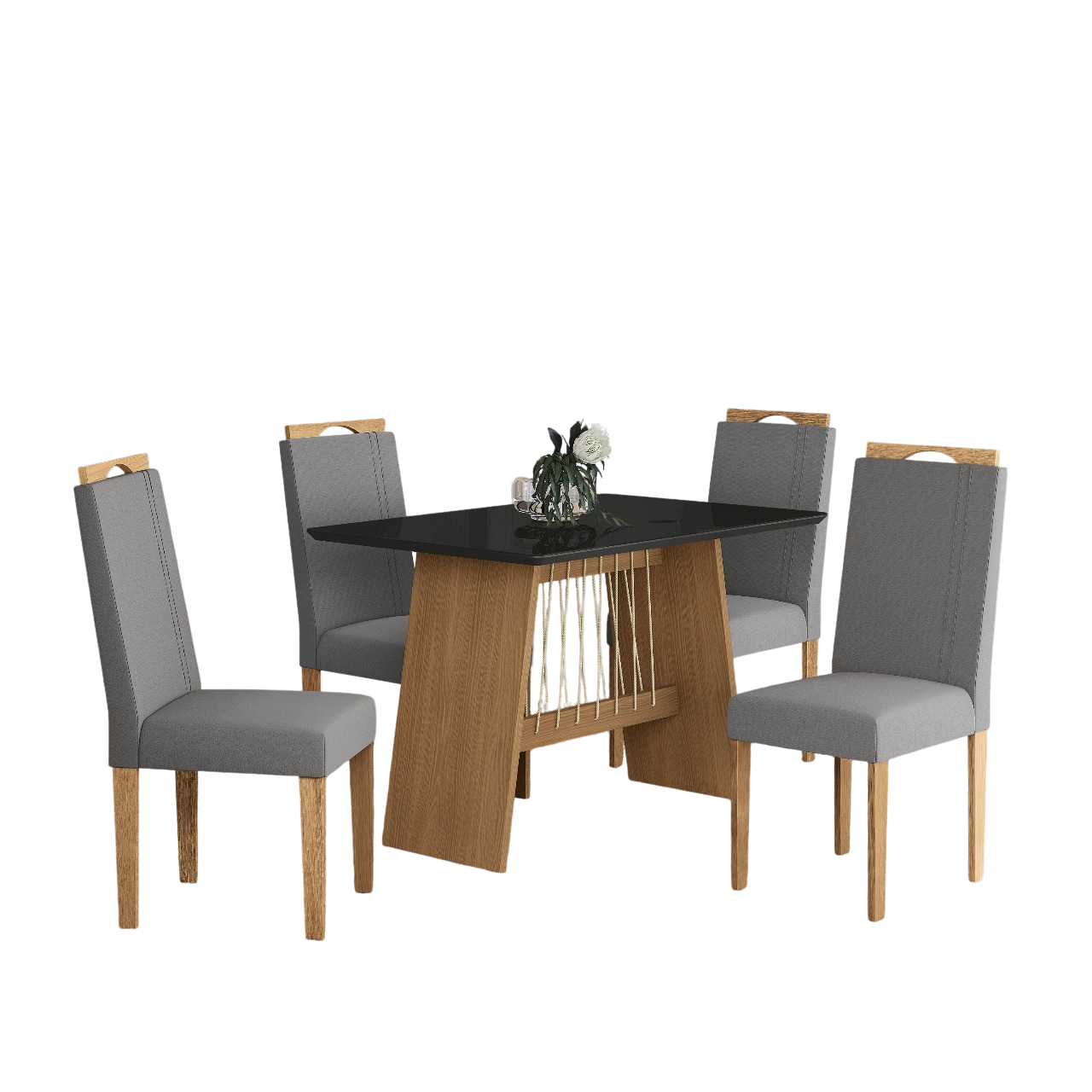Conjunto Mesa de Jantar 4 Cadeiras Retangular Kappesberg 4CAD165NEA-A050 Canela/Preto/Titânio