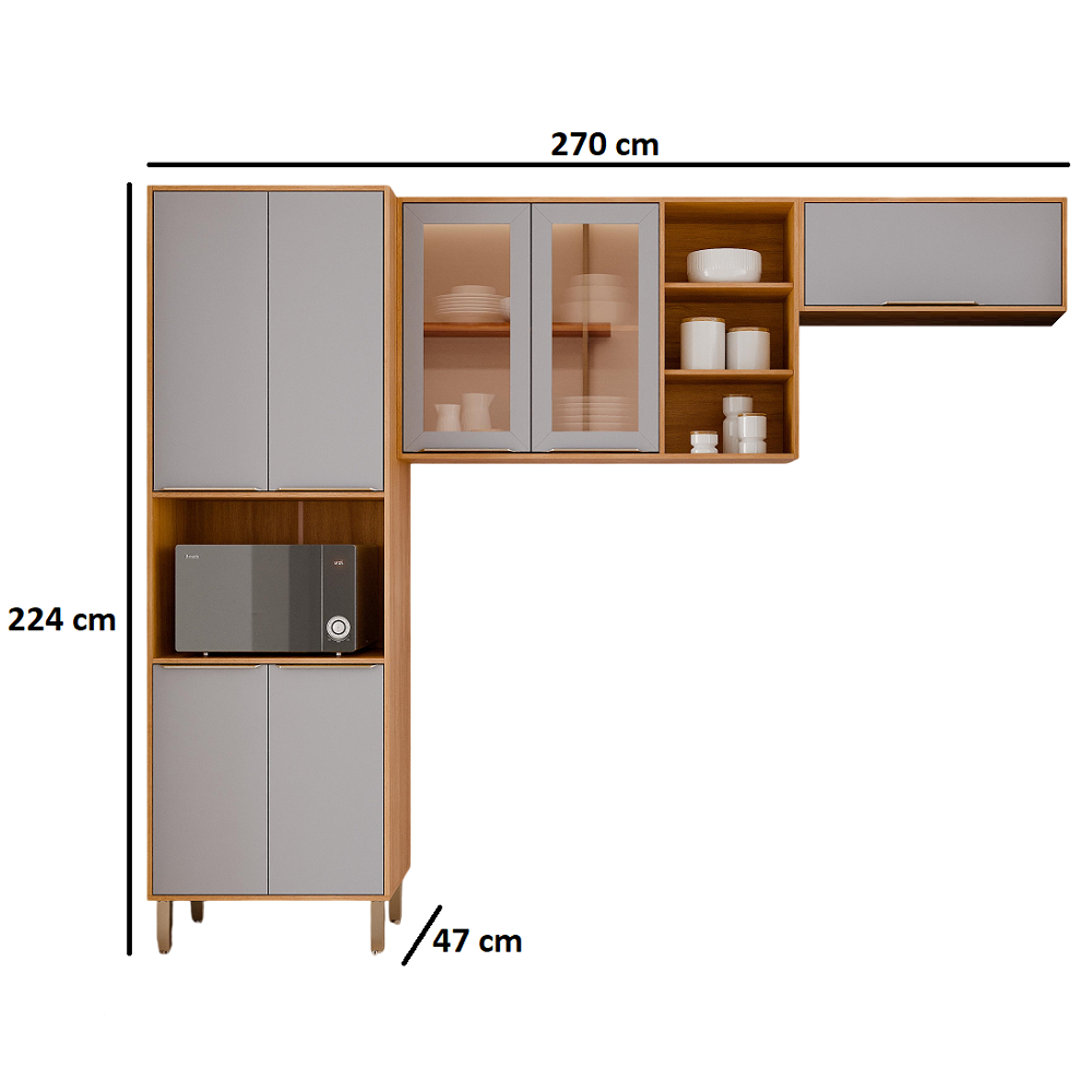 Cozinha Completa 3 pe&ccedil;as 7 Portas 6 Prateleiras Cinamomo/Platina MGM Brilhante - 100% MDF, , large image number 2