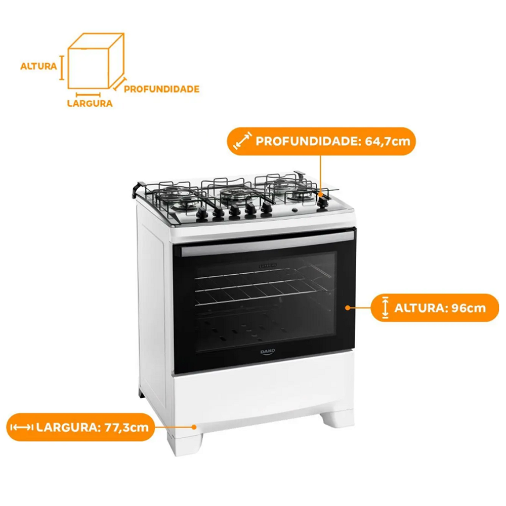 Fog&atilde;o 5 Bocas Dako Mesa Inox Branco 220V Supreme, , large image number 6