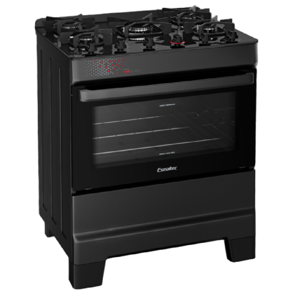 Fogão 5 bocas Esmaltec Mesa de Vidro Preto Ideal Top T5VAP 5126