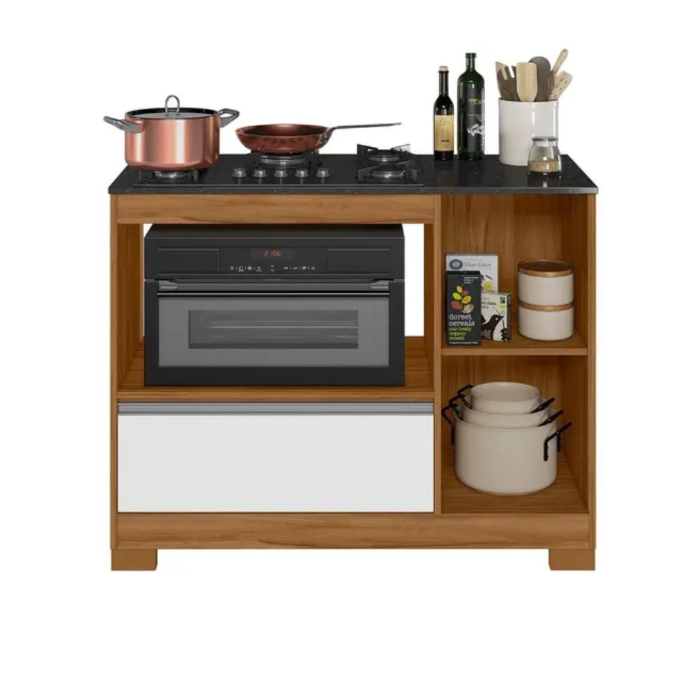Balcão De Cozinha Para Cooktop E Forno 1 Porta 1 Gaveta Freijó/Branco NT3050 Notável, , large image number 1