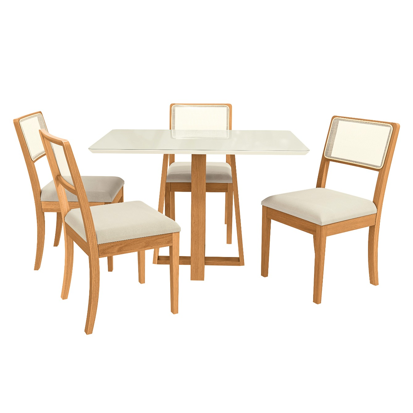 Conjunto de Mesa Sala de Jantar 4 Cadeiras Canela/Off White 120x80 Kappesberg CSJ023CA-OWV8