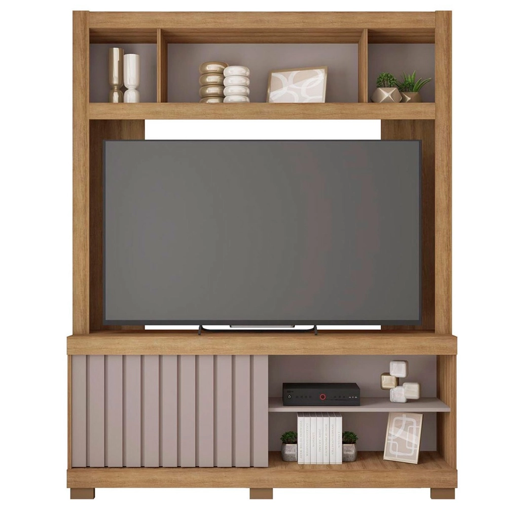 Estante Home Para TV até 55 Polegadas 1 Porta Ripada Mel/Cacao Perfect Caemmun Cinne, , large image number 1