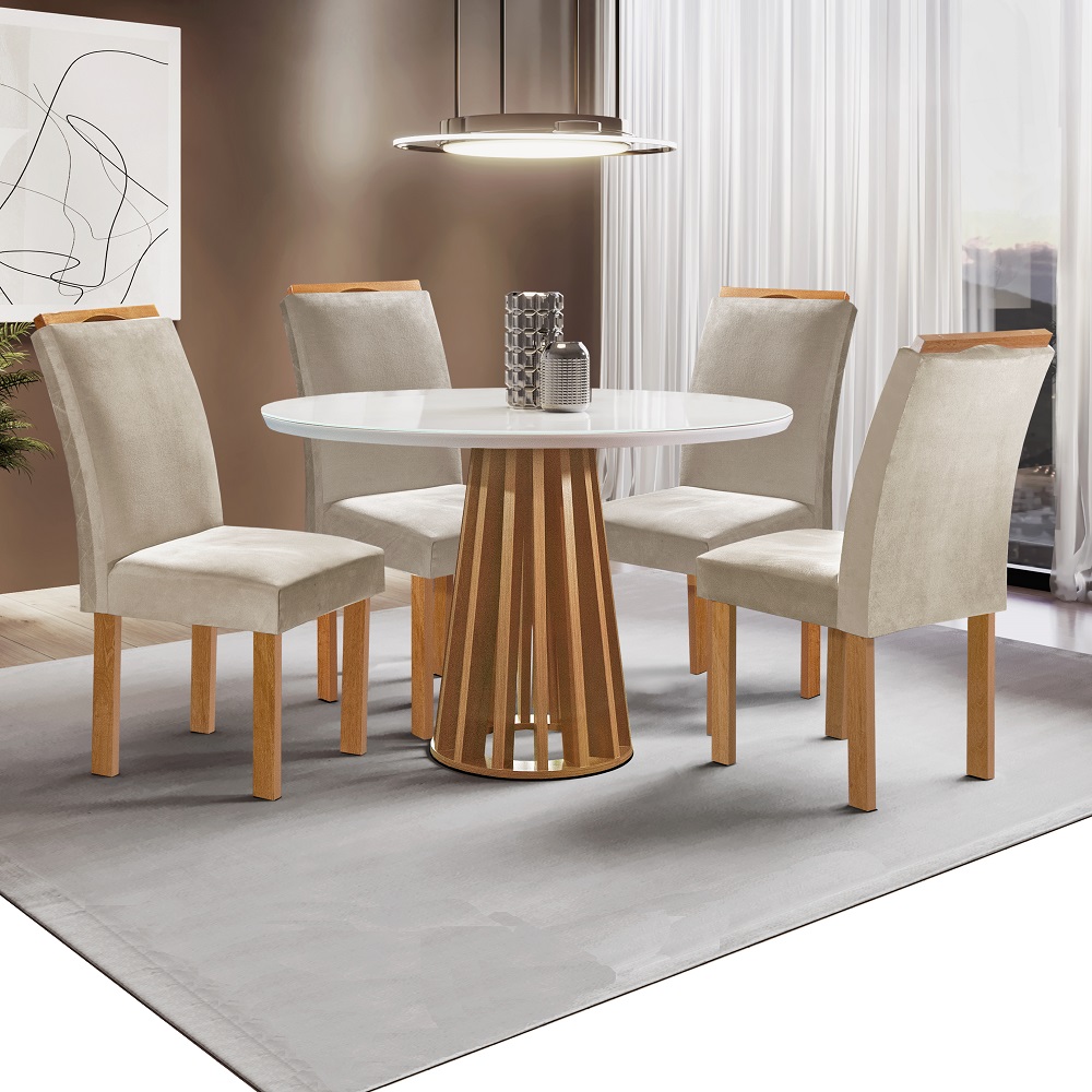 Conjunto de Mesa Sala Redonda 100x100 cm com 4 Cadeiras Londres Cinamomo Cel Móveis Berlim