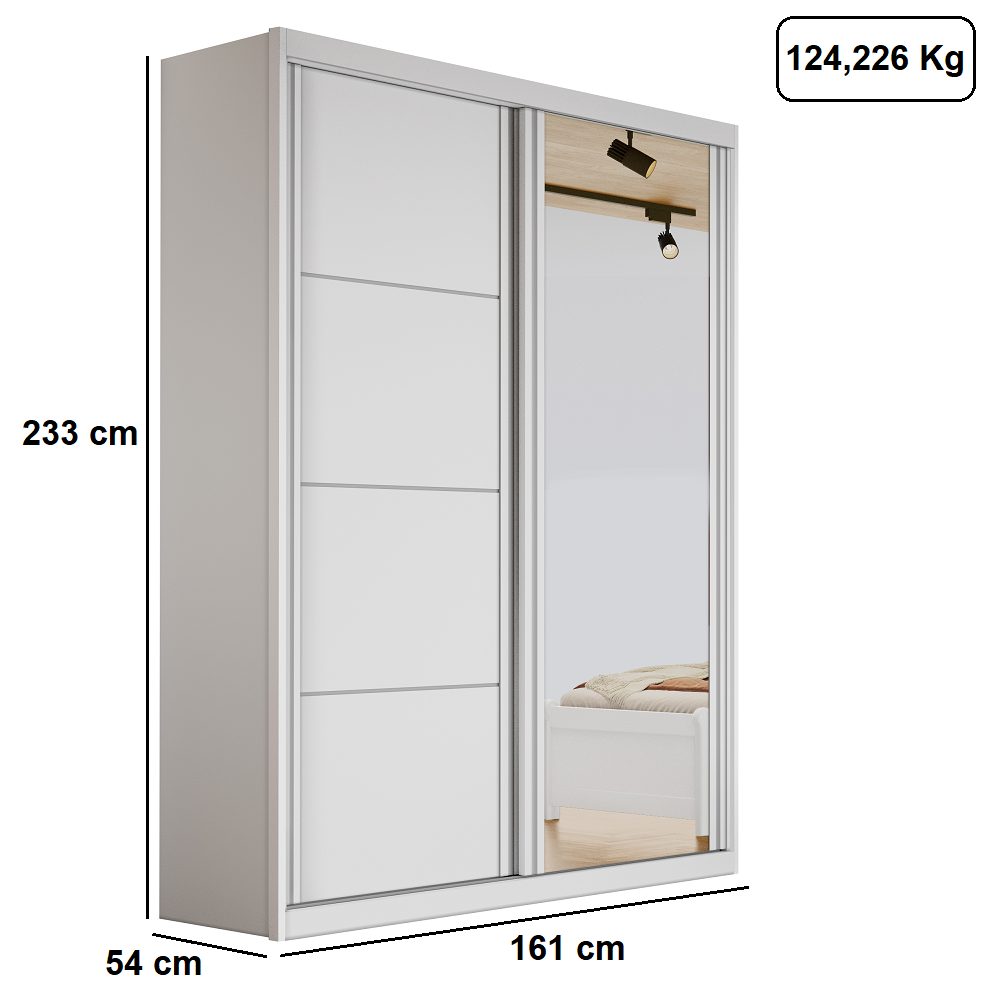 Guarda-Roupa Casal 2 Portas 2 Gavetas com Espelho Branco Bianchi Angra, , large image number 3