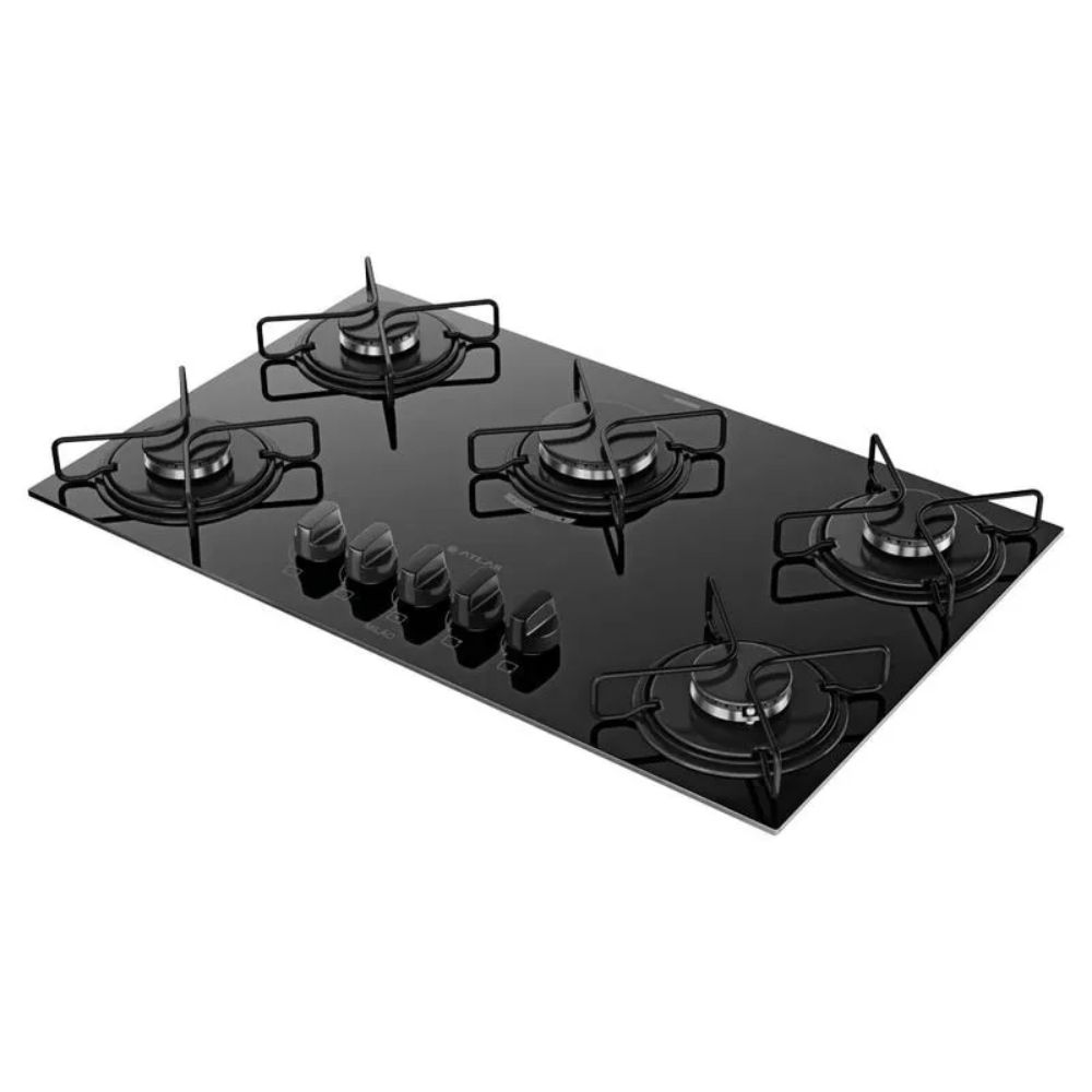 Cooktop 5 Bocas Atlas Mesa de Vidro Preto Acendimento Automático Milão Bivolt