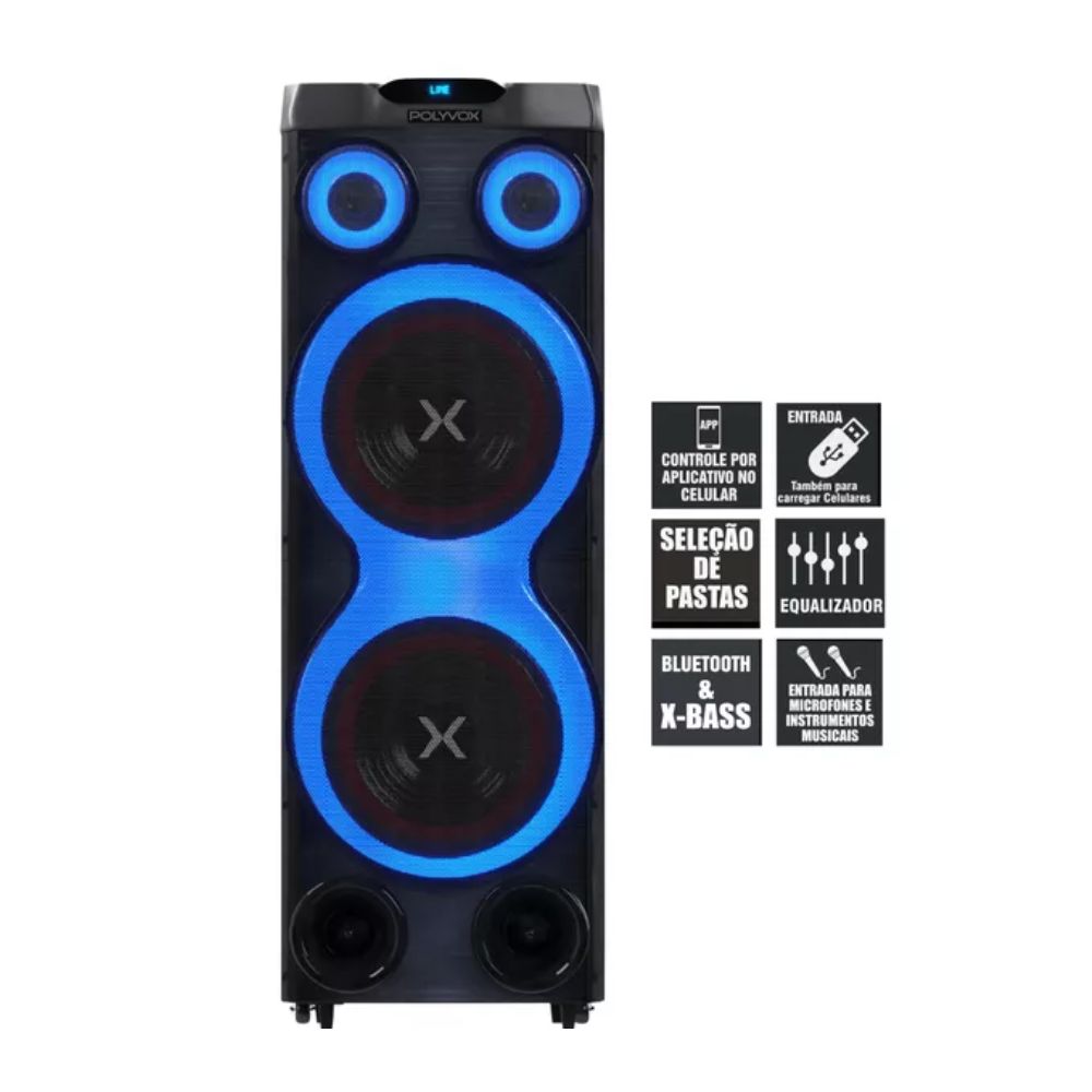 Caixa de Som Torre XT-2212T Polyvox Bluetooth Amplificada Party Leds FM Bivolt, APP, 2500W 	, , large image number 3