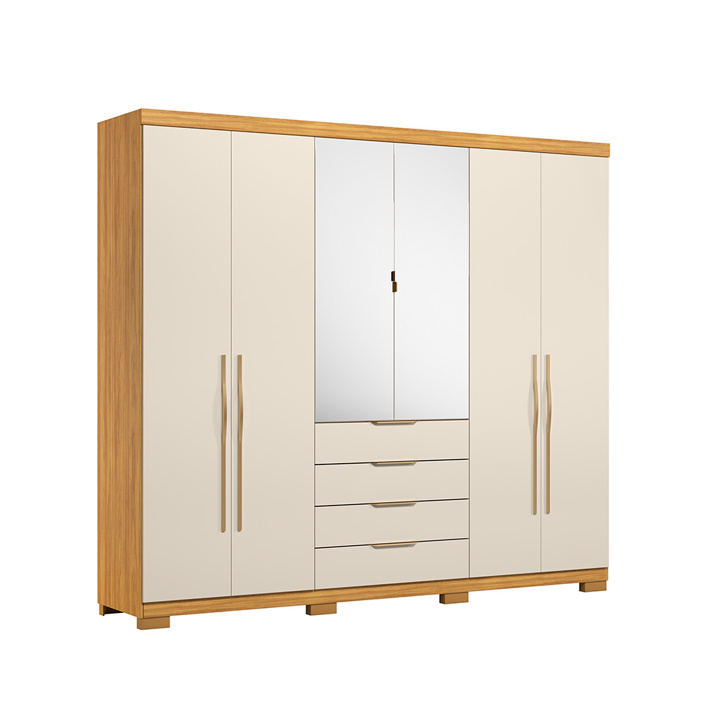 Guarda-Roupa Casal 6 Portas 4 Gavetas com Espelho Cinamomo/Off White Dem&oacute;bile Giardino
