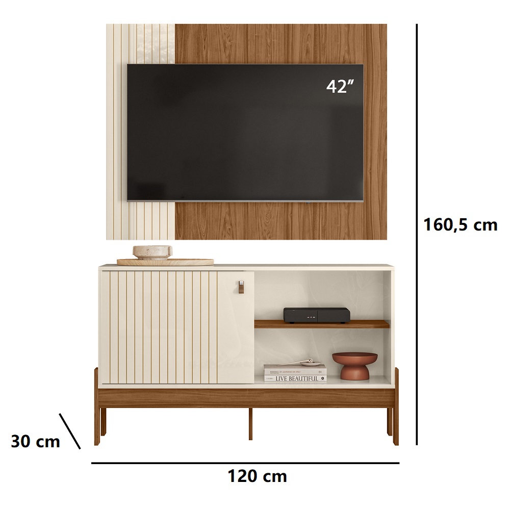 Rack Com Painel Para TV Até 42 Polegadas Cinamomo Mel / White Möbler Wood 1.2, , large image number 3