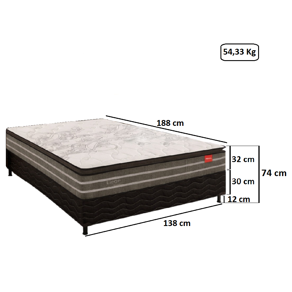 Cama Box Casal Molas Ensacadas Liege 138X188X74 cm Reconflex, , large image number 2