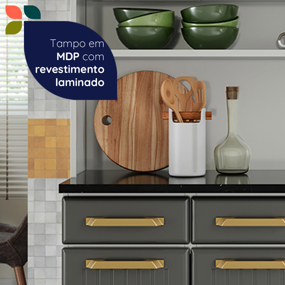 Kit de Cozinha 105 cm 6 Portas 3 Gaveta 3 Prateleiras Cinza Telasul Diamante New, , large image number 6
