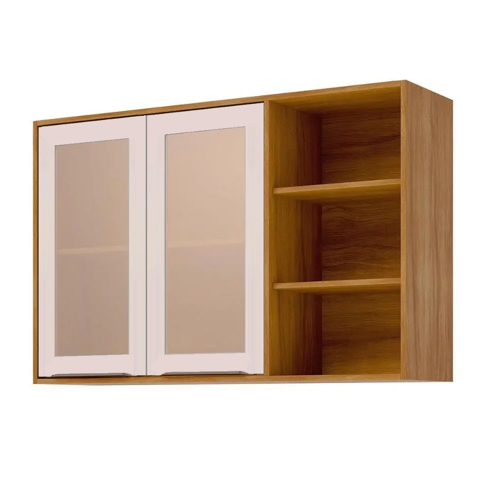 Armário de Cozinha Madeira com 2 Portas 120cm Cinamomo/Off White MGM Móveis Brilhante - 100% MDF