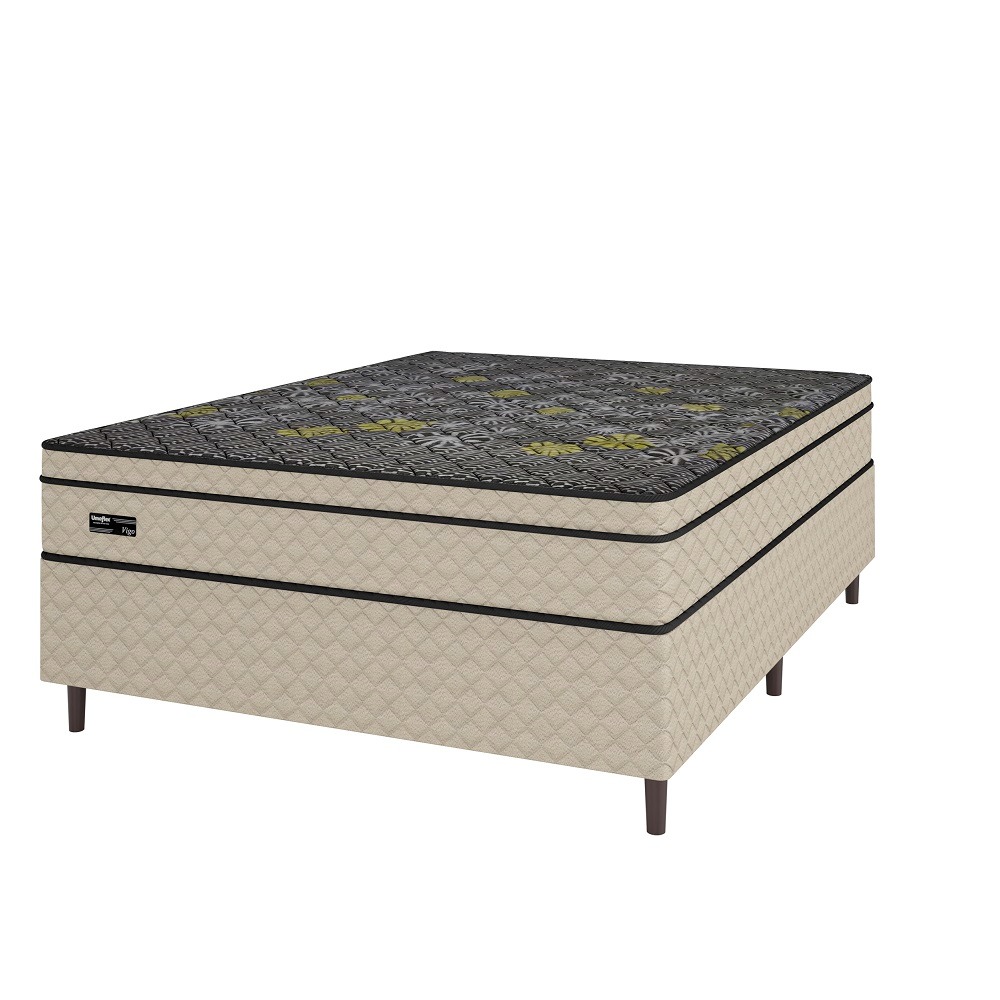 Conjunto Box Casal Molas Ensacadas Base e Colchao Umaflex New Vigo Bege 138x188x066