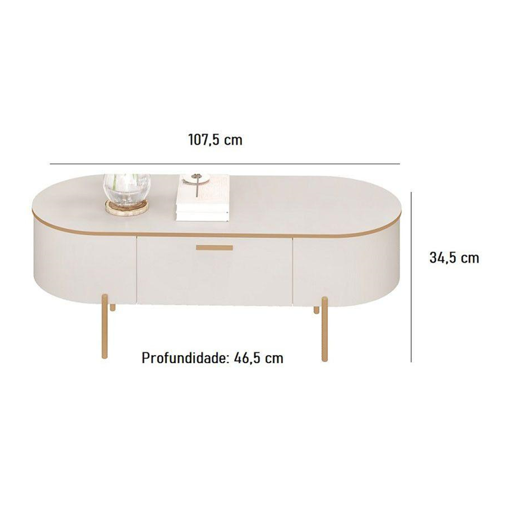 Mesa de Centro Dj Móveis Oval Celena 107,5 x 46,5 cm Off White / Off White, , large image number 6