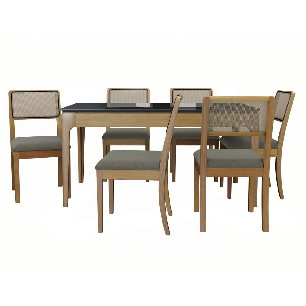 Conjunto Mesa de Jantar Retangular Premium 6 Cad Lola Kappesberg CSJ022CA 160x90 Canela/Chumbo