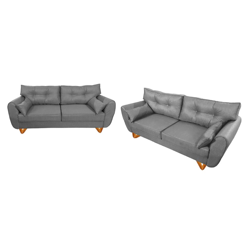 Conjunto De Sofá 2 e 3 Lugares Cinza Nordespuma Nápoles