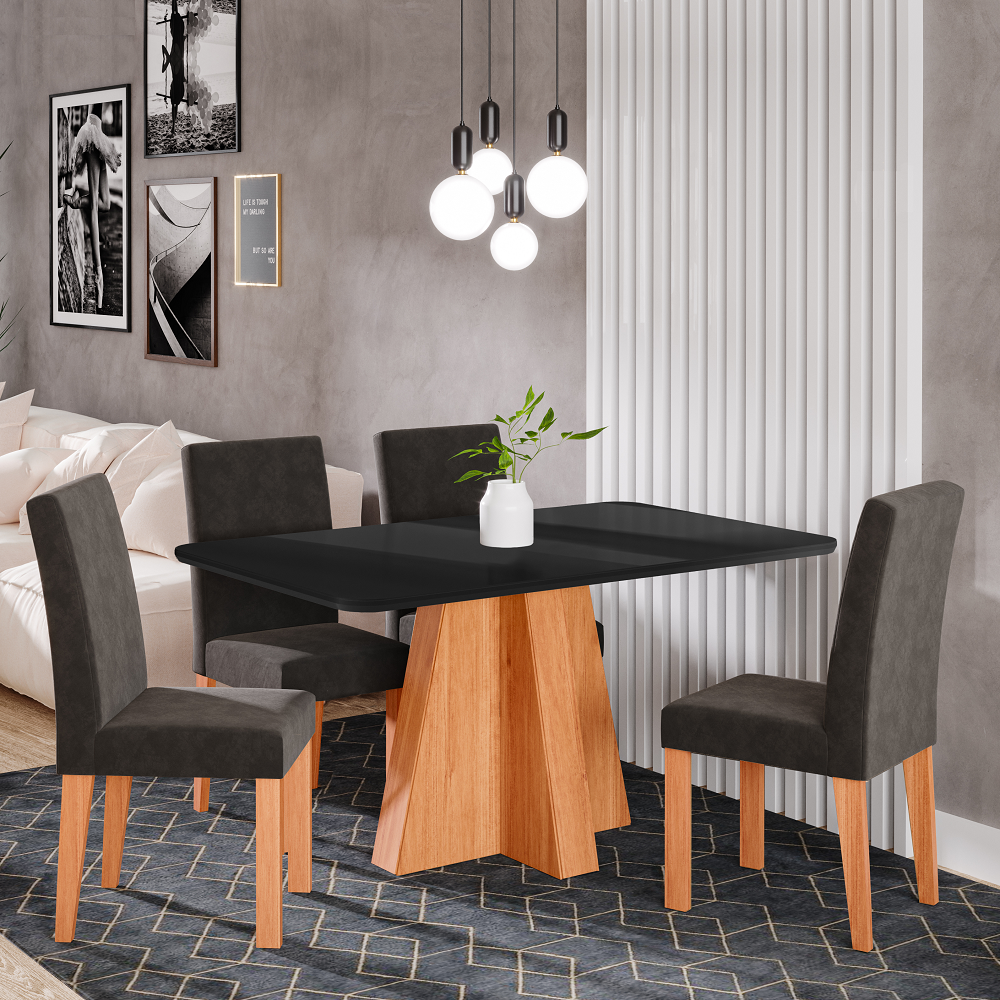 Conjunto de Mesa Sala de Jantar 4 Cadeiras Maia Retangular 130x80 Cinamomo/Chumbo Cimol Patrícia, , large image number 1