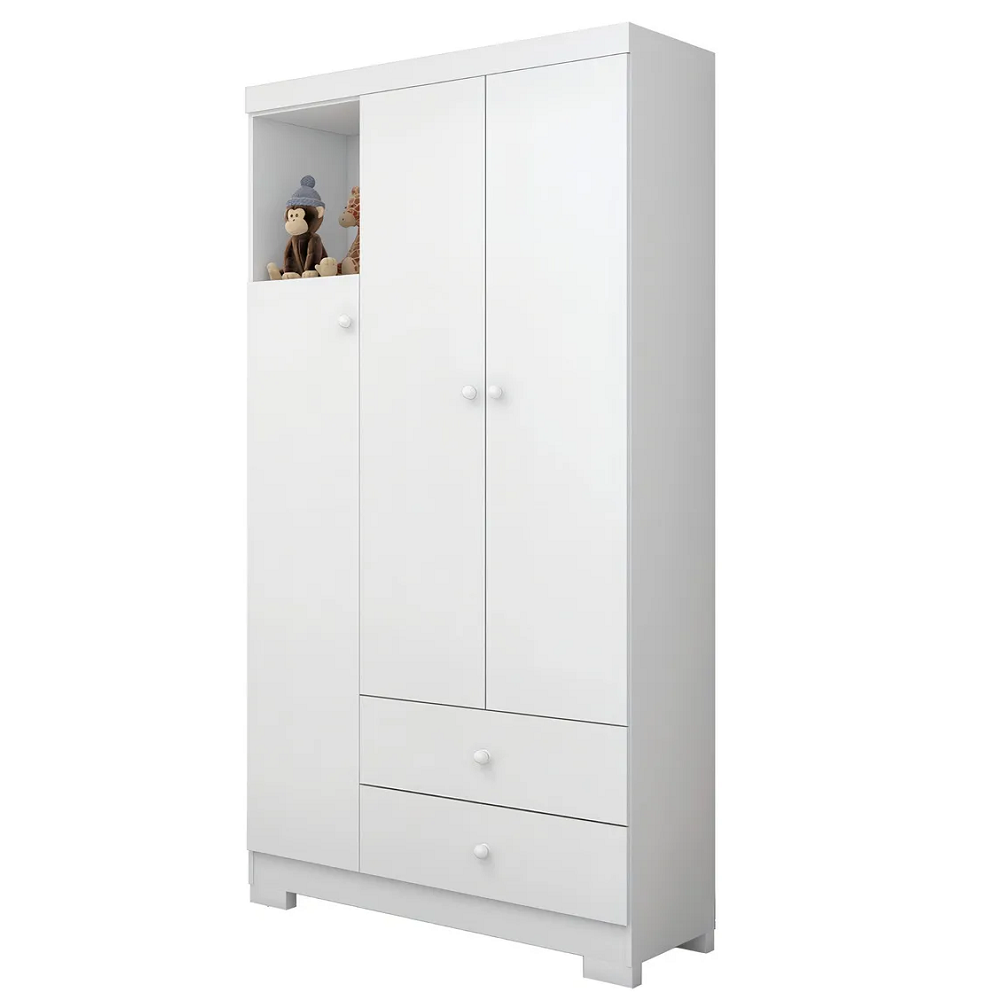 Guarda-Roupa Infantil 3 Portas 2 Gavetas Flok Estrela Branco